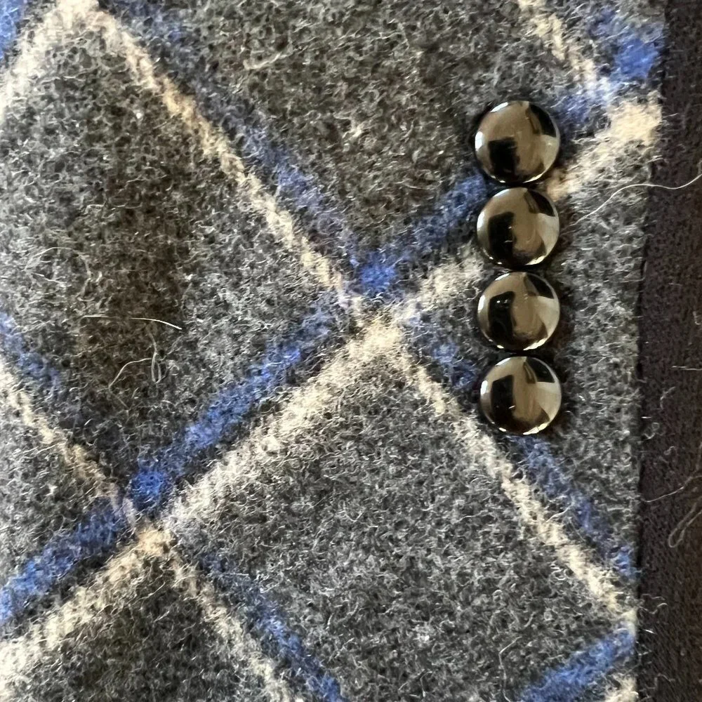 Winter Gloves Faux Cashmere Gray Blue Plaid Button Cuff Touch Screen Smart